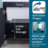 TEHILA 18 Gallons 21.75 in. x 25 in. Thermoplastic Drop-in Laundry Sink with Black Faucet, Black Cabinet, and Soap Dispenser