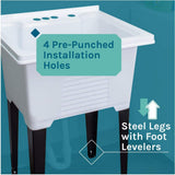 TEHILA 25 in. x 21.5 in. ABS Plastic Freestanding Utility Sink - White with Black Sprayer Faucet