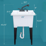 TEHILA 25 in. x 21.5 in. ABS Plastic Freestanding Utility Sink - White with Black Sprayer Faucet