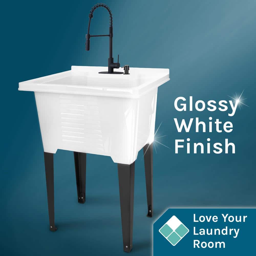 TEHILA 25 in. x 21.5 in. ABS Plastic Freestanding Utility Sink with Black Hi-Arc Coil Faucet