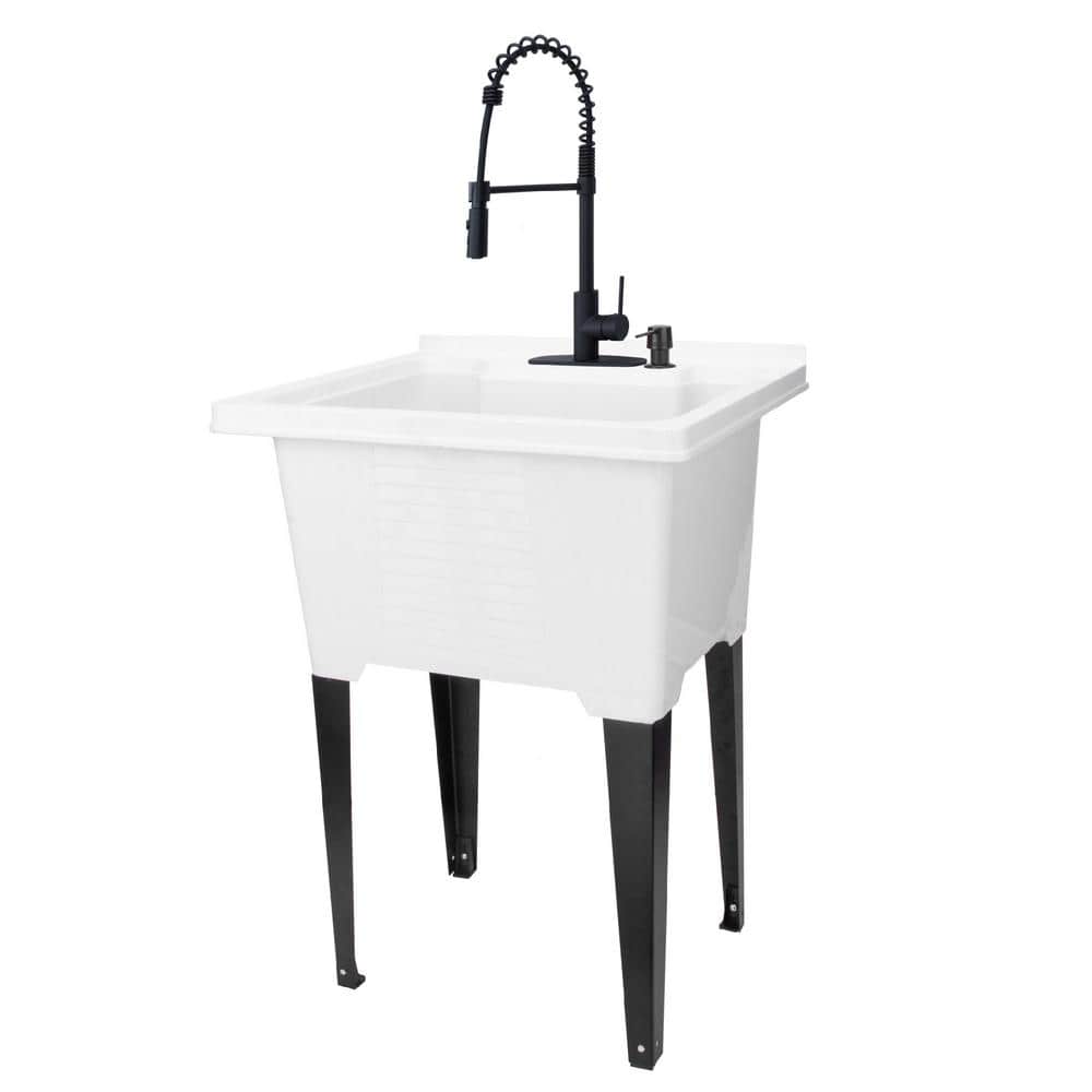 TEHILA 25 in. x 21.5 in. ABS Plastic Freestanding Utility Sink with Black Hi-Arc Coil Faucet