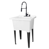 TEHILA 25 in. x 21.5 in. ABS Plastic Freestanding Utility Sink with Black Hi-Arc Coil Faucet