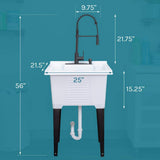 TEHILA 25 in. x 21.5 in. ABS Plastic Freestanding Utility Sink with Black Hi-Arc Coil Faucet