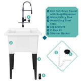 TEHILA 25 in. x 21.5 in. ABS Plastic Freestanding Utility Sink with Black Hi-Arc Coil Faucet