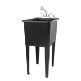 TEHILA 17.75 in. x 23.25 in. Thermoplastic Freestanding Utility Sink - Black with Chrome Faucet & Soap Dispenser