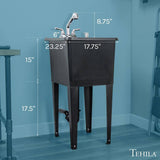 TEHILA 17.75 in. x 23.25 in. Thermoplastic Freestanding Utility Sink - Black with Chrome Faucet & Soap Dispenser