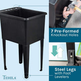 TEHILA 17.75 in. x 23.25 in. Thermoplastic Freestanding Utility Sink - Black with Chrome Faucet & Soap Dispenser