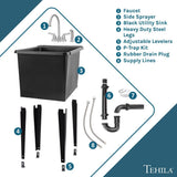 TEHILA 17.75x23.25 in. Black Utility Sink with Stainless Faucet & Side Sprayer