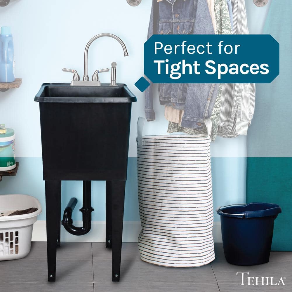 TEHILA 17.75x23.25 in. Black Utility Sink with Stainless Faucet & Side Sprayer