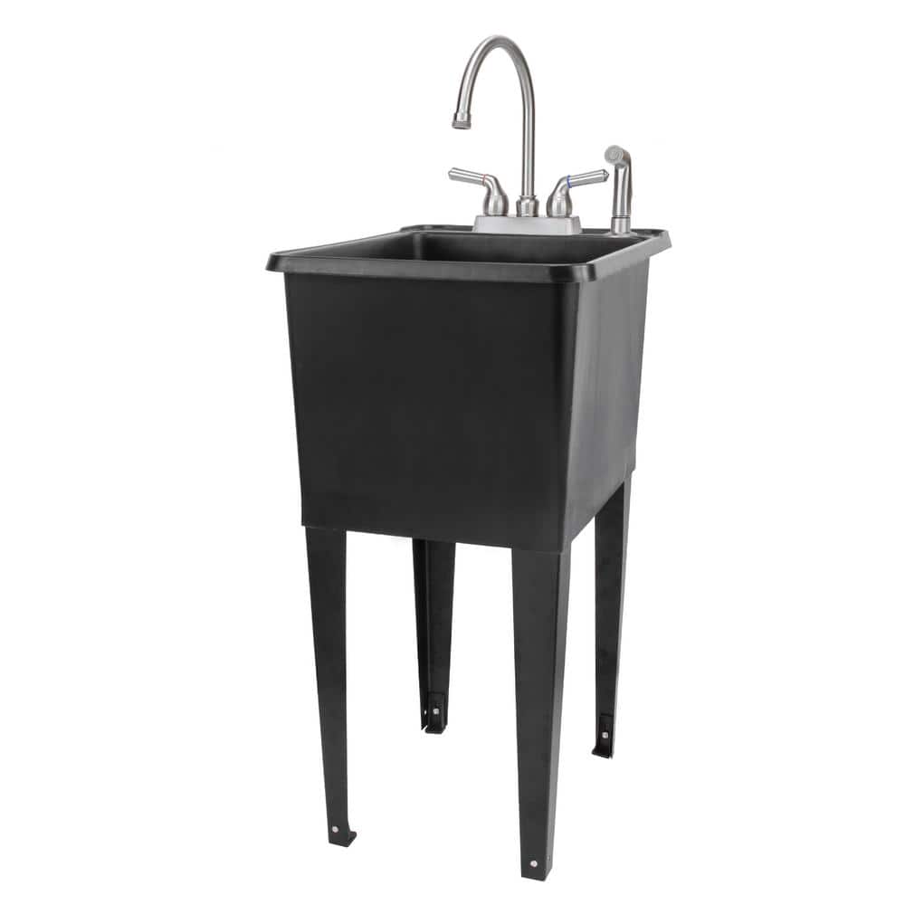TEHILA 17.75x23.25 in. Black Utility Sink with Stainless Faucet & Side Sprayer