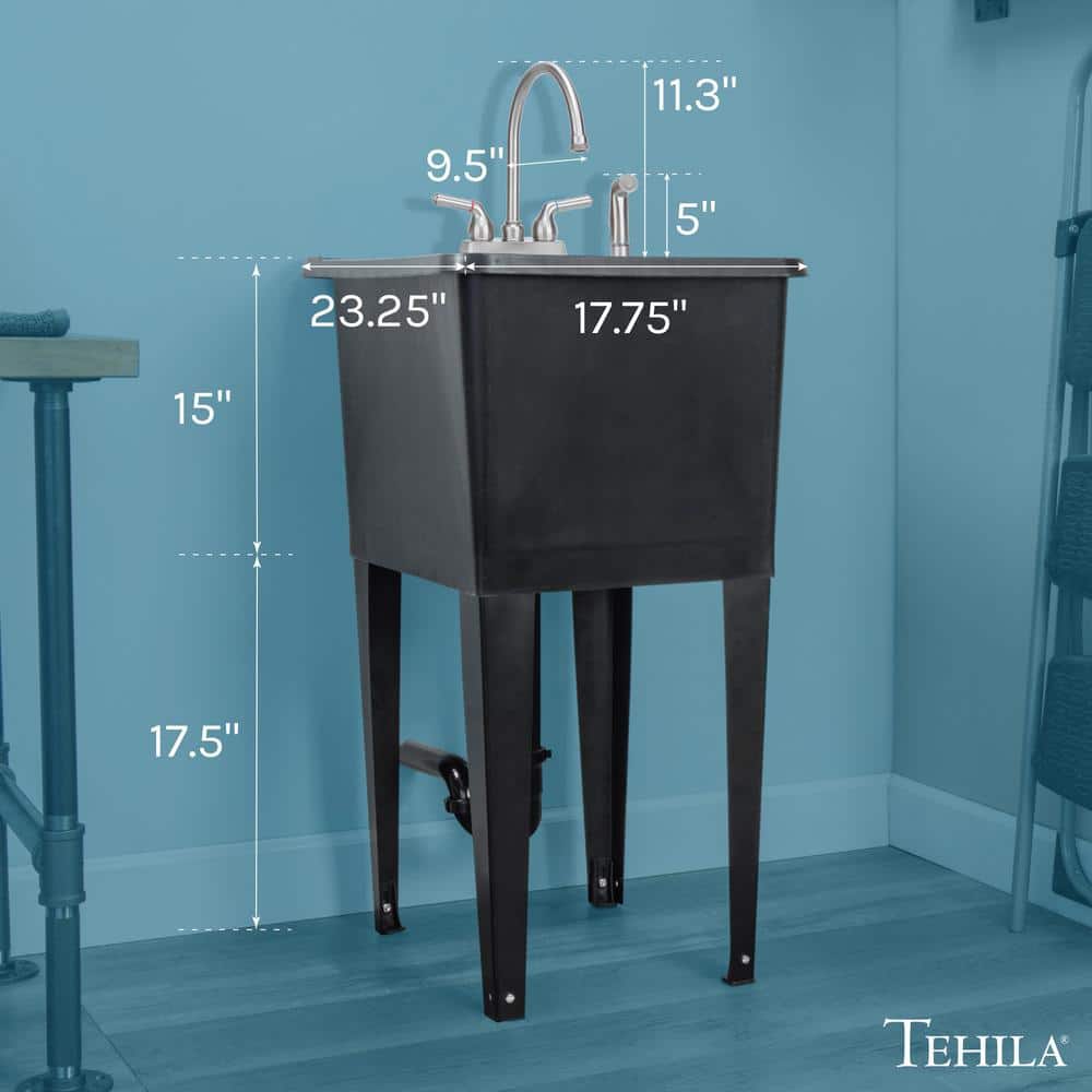 TEHILA 17.75x23.25 in. Black Utility Sink with Stainless Faucet & Side Sprayer