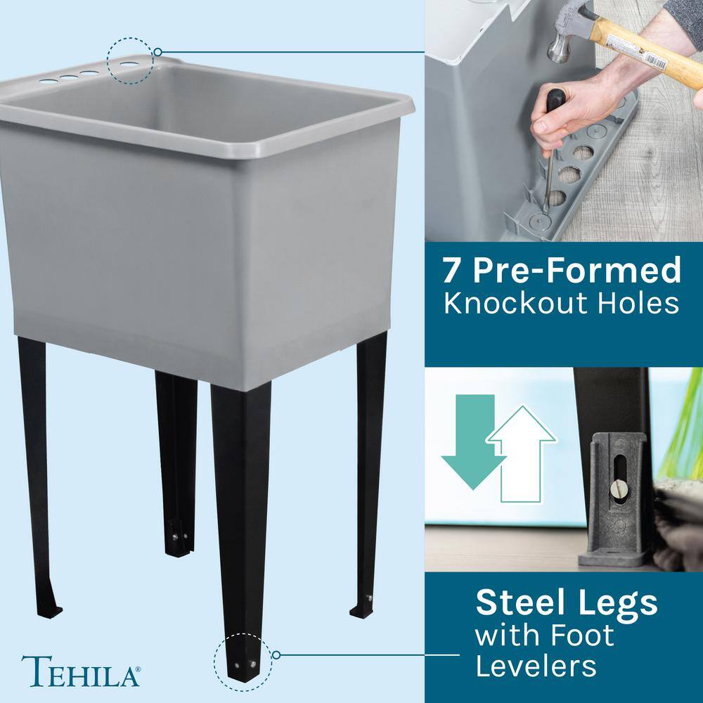 TEHILA 17.75 in. x 23.25 in. Thermoplastic Freestanding Utility Sink with Black Faucet and Sprayer