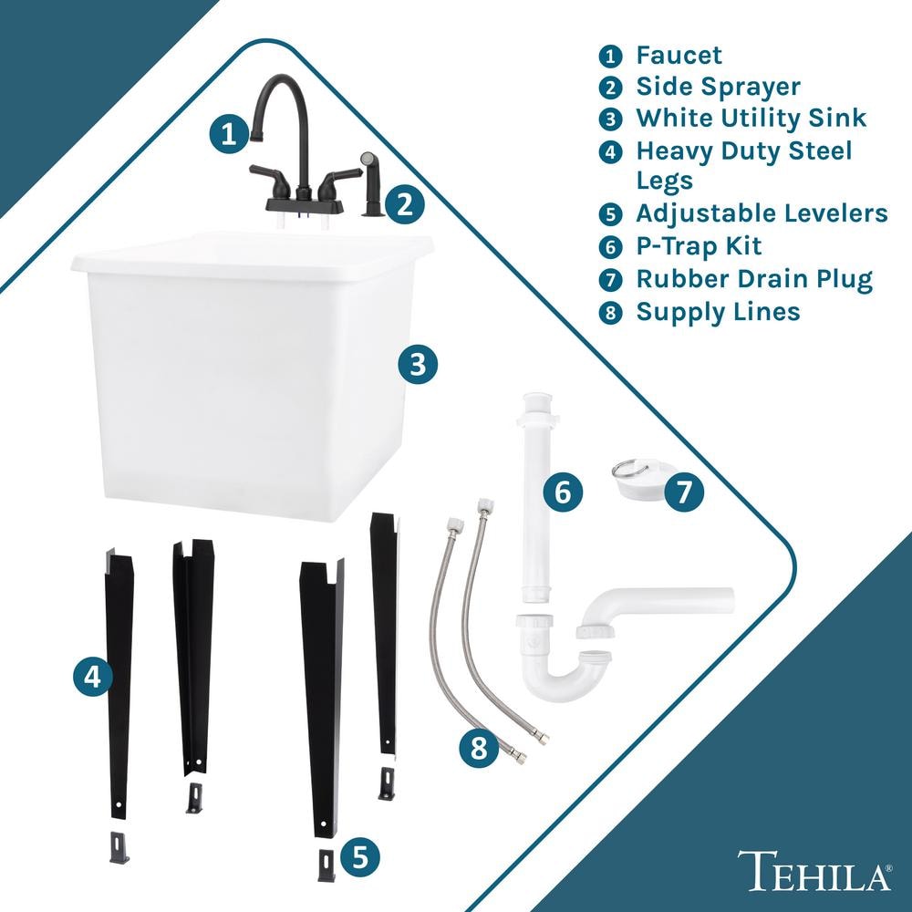 TEHILA Thermoplastic Space Saver Utility Sink with Black Faucet