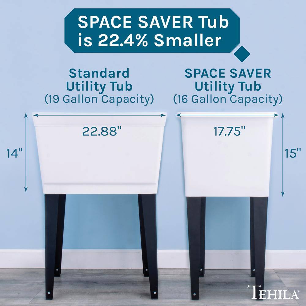 TEHILA Thermoplastic Space Saver Utility Sink with Black Faucet