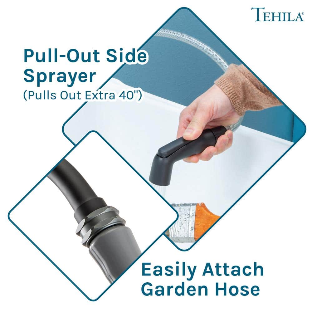 TEHILA Thermoplastic Space Saver Utility Sink with Black Faucet