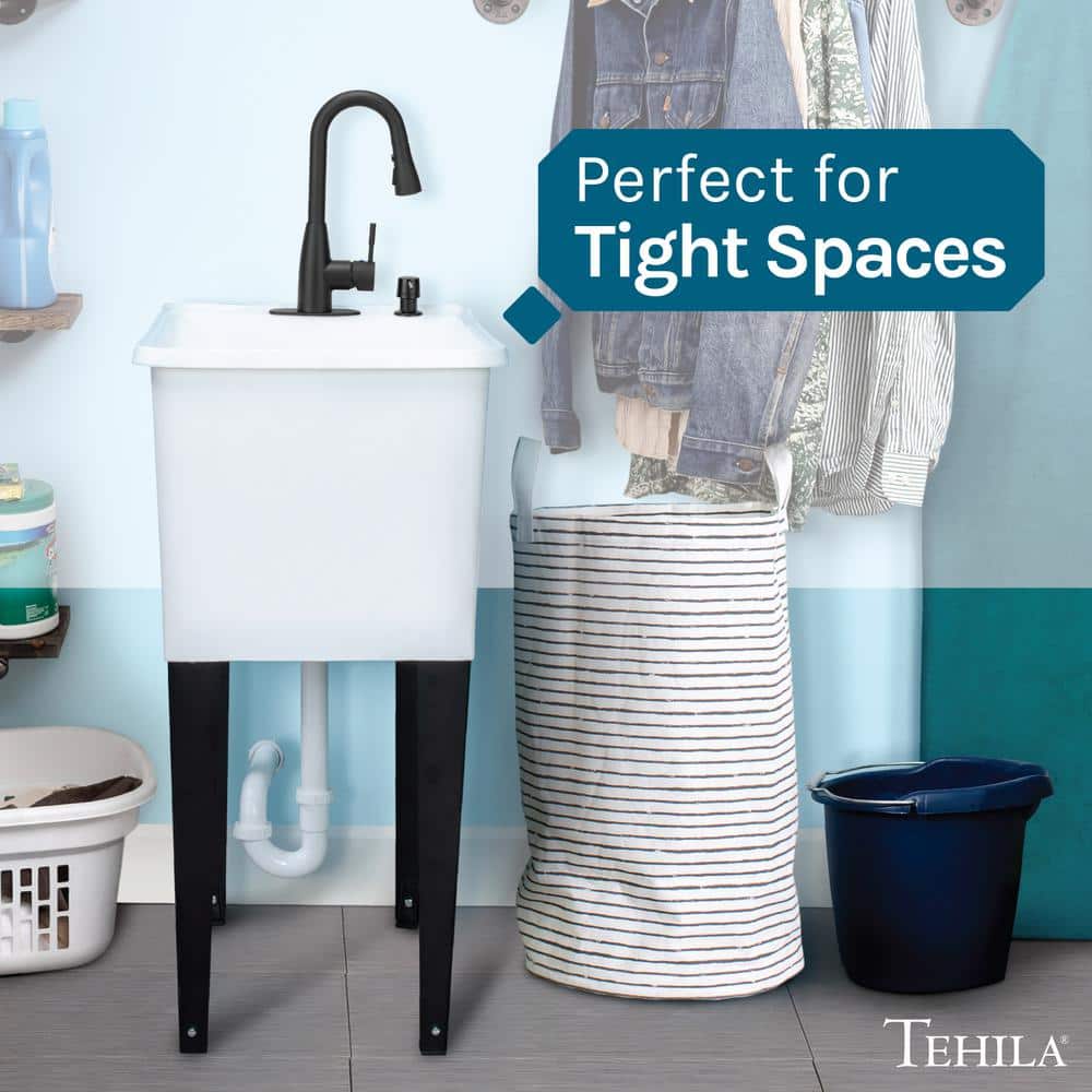 TEHILA 17.75 in. x 23.25 in. Thermoplastic Utility Sink with Black Faucet and Soap Dispenser