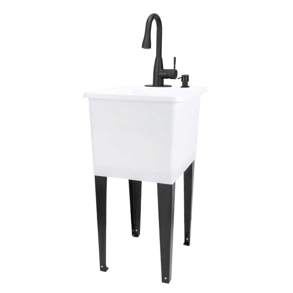 TEHILA 17.75 in. x 23.25 in. Thermoplastic Utility Sink with Black Faucet and Soap Dispenser