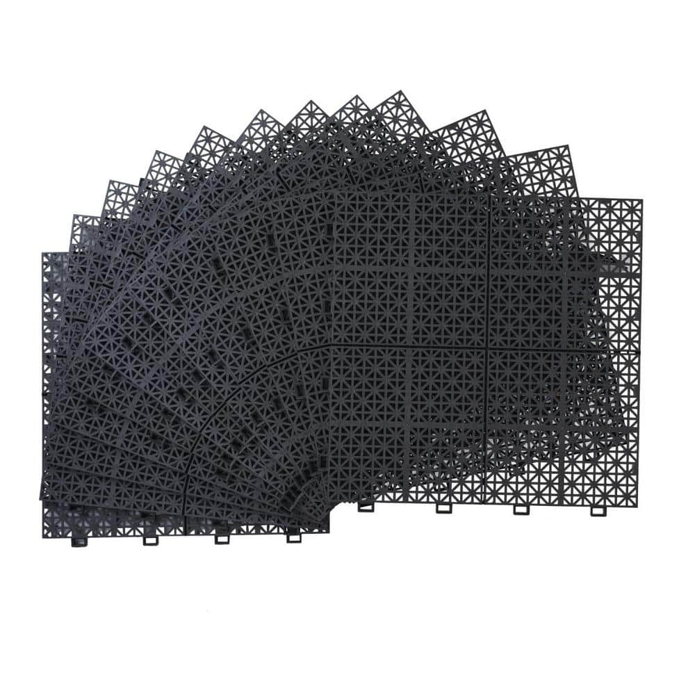 Tidoin Outdoor 1 ft. x 1 ft. Composite Deck Tile in Black(12 Per Box)
