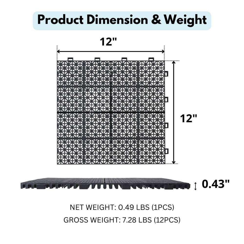 Tidoin Outdoor 1 ft. x 1 ft. Composite Deck Tile in Black(12 Per Box)