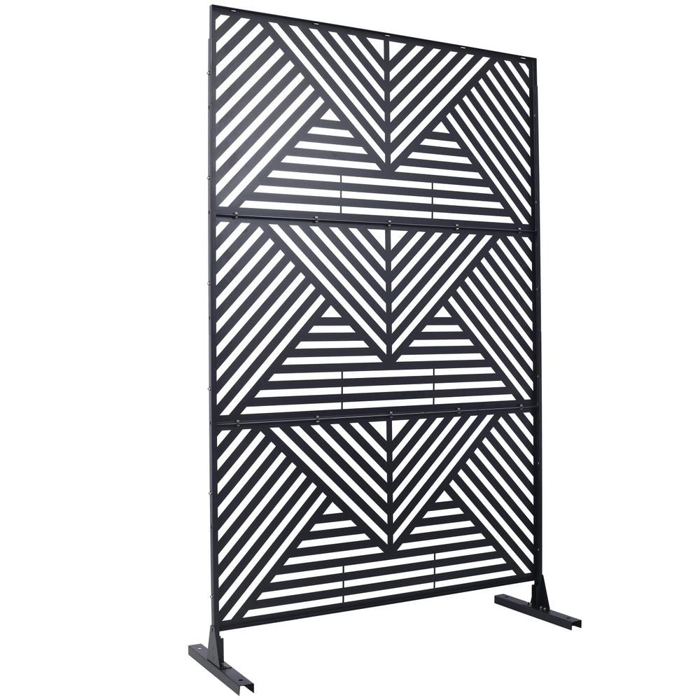 Tidoin 6.3 ft. x 4 ft. Black Steel Freestanding Flat Flat Top Decorative Privacy Screen Metal Fence Panel