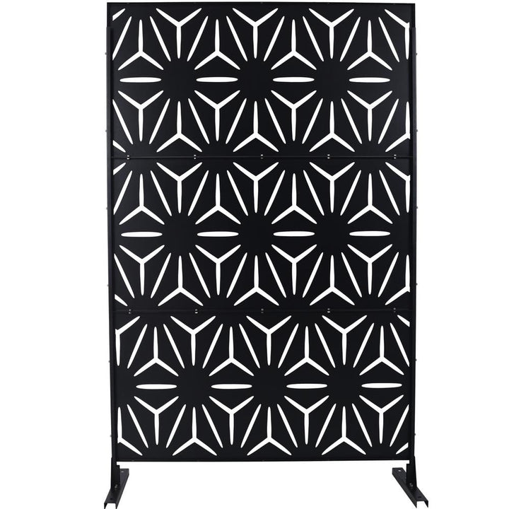Tidoin 6.3 ft. x 4 ft. Black Steel Freestanding Flat Flat Top Decorative Privacy Screen Metal Fence Panel