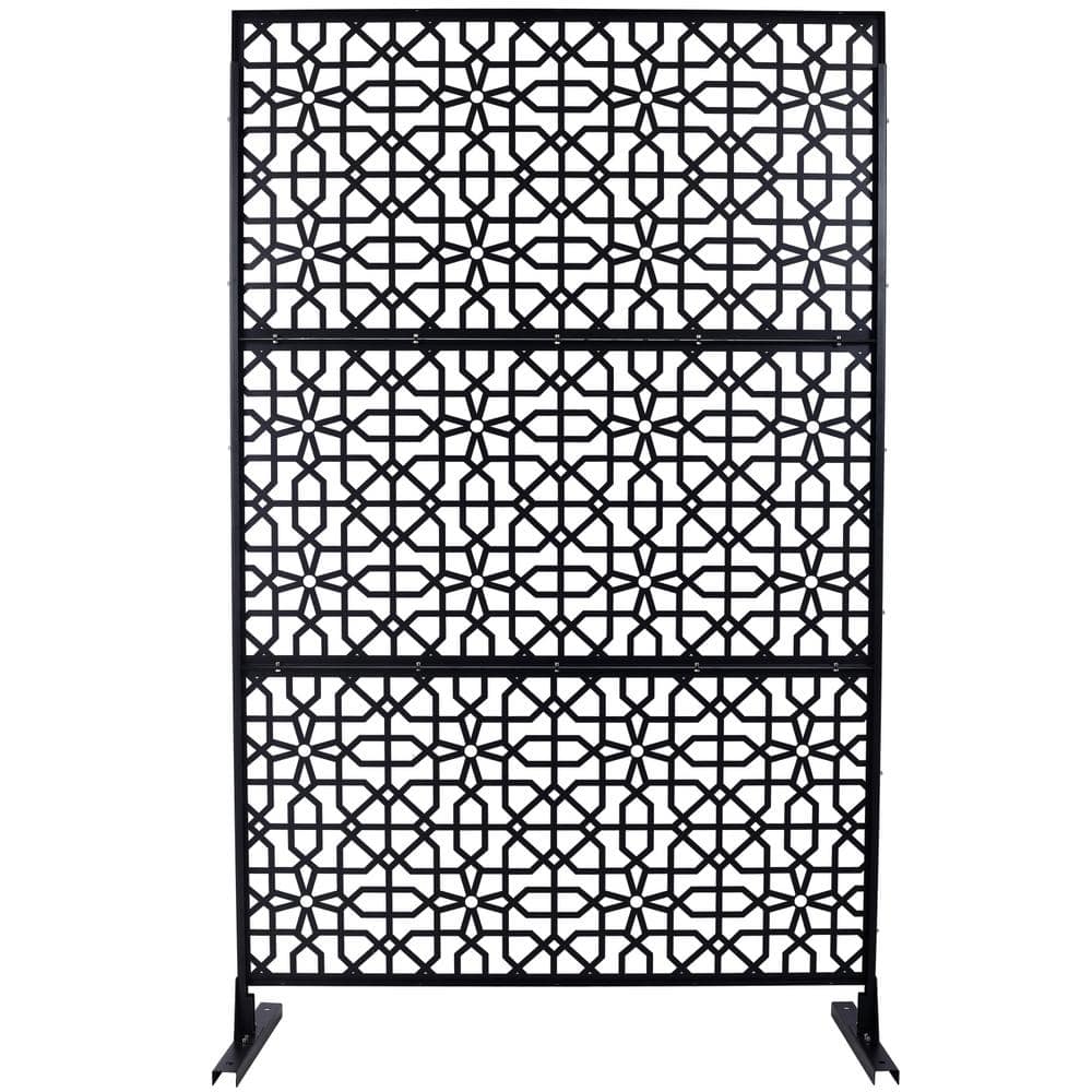 Tidoin 6.3 ft. x 4 ft. Black Steel Freestanding Flat Flat Top Decorative Privacy Screen Metal Fence Panel