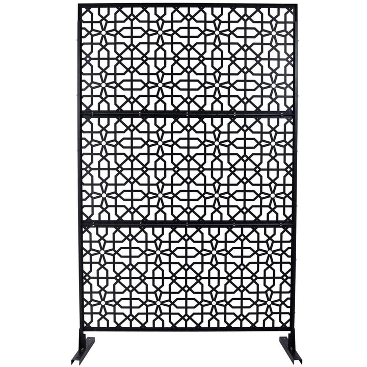 Tidoin 6.3 ft. x 4 ft. Black Steel Freestanding Flat Flat Top Decorative Privacy Screen Metal Fence Panel