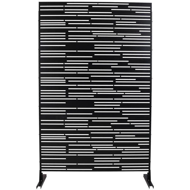 Tidoin 6.3 ft. x 4 ft. Black Steel Freestanding Flat Flat Top Decorative Privacy Screen Metal Fence Panel