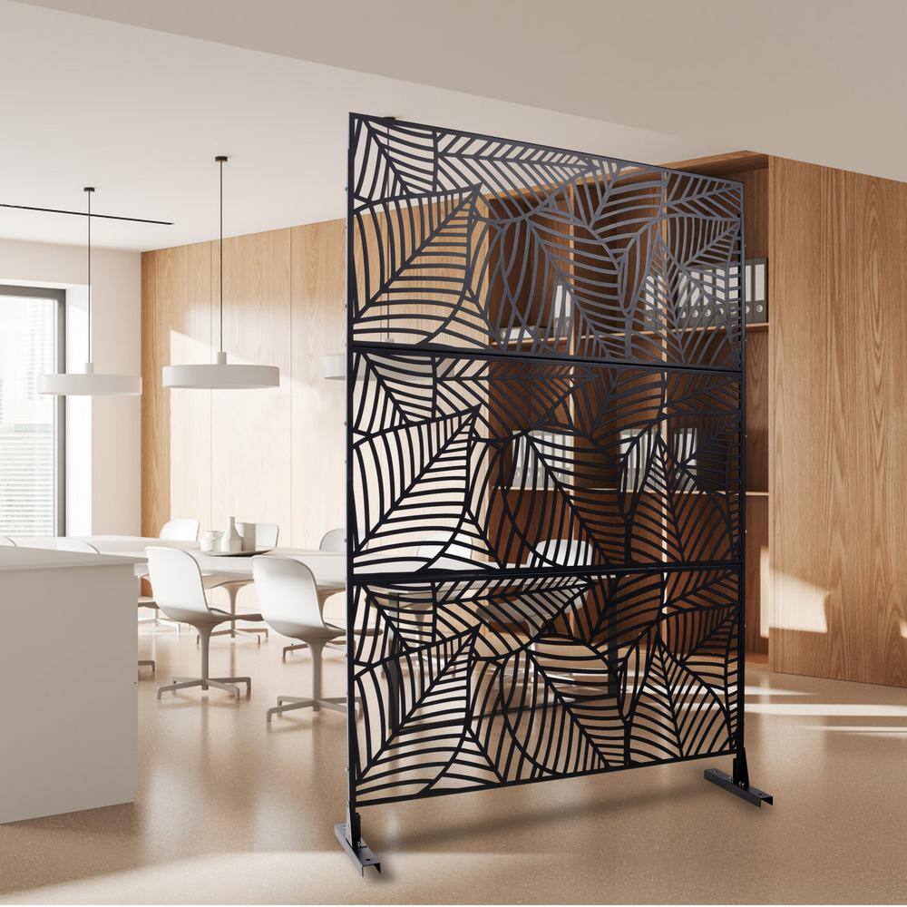 Tidoin 6.3 ft. x 4 ft. Black Steel Freestanding Flat Flat Top Decorative Privacy Screen Metal Fence Panel