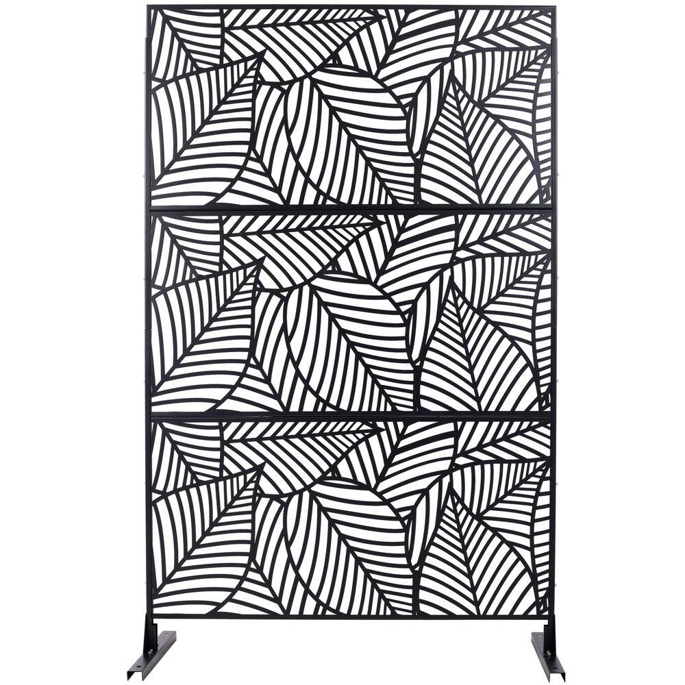 Tidoin 6.3 ft. x 4 ft. Black Steel Freestanding Flat Flat Top Decorative Privacy Screen Metal Fence Panel