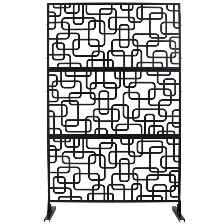Tidoin 6.3 ft. x 4 ft. Black Steel Freestanding Flat Flat Top Decorative Privacy Screen Metal Fence Panel