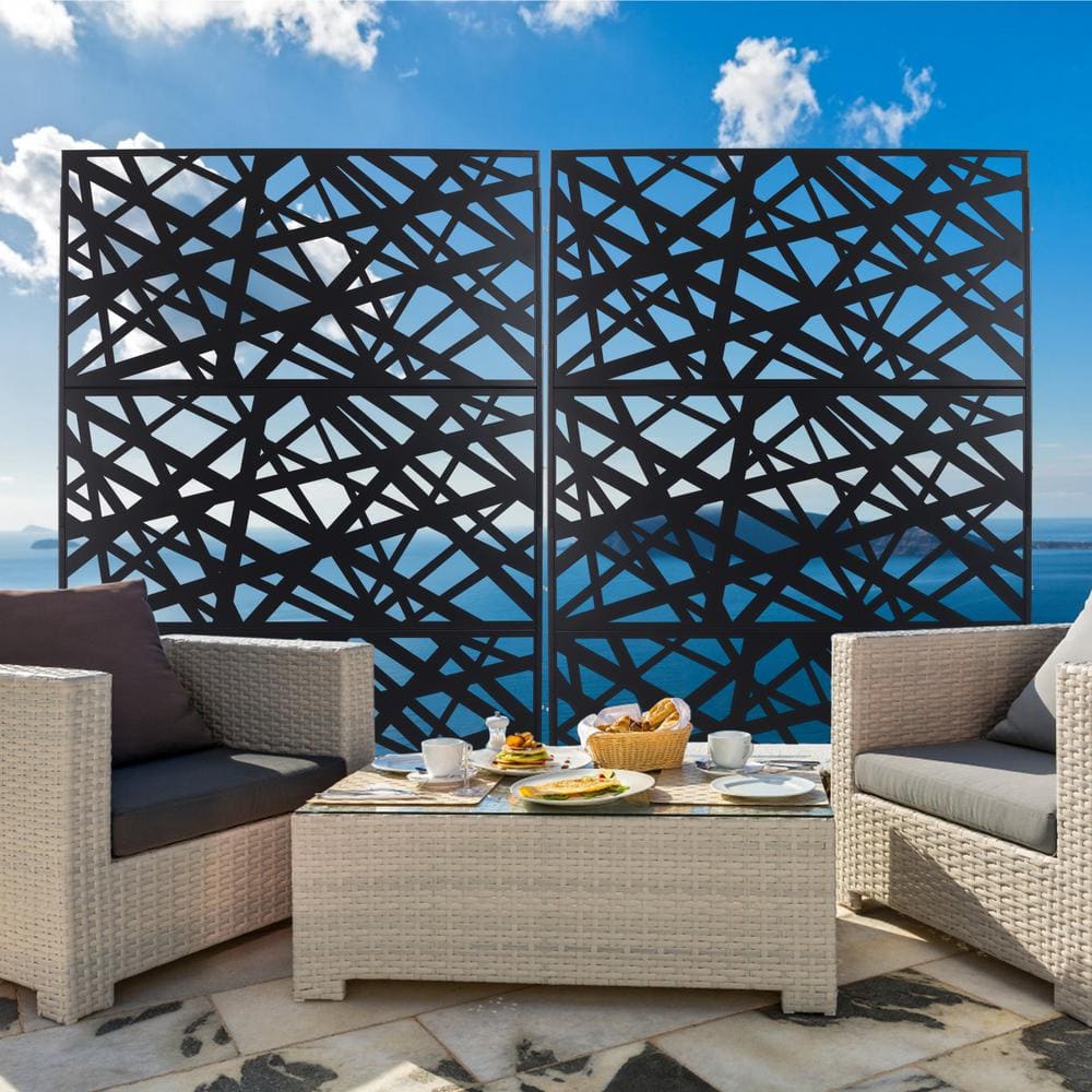 Tidoin 6.3 ft. x 4 ft. Black Steel Freestanding Flat Flat Top Decorative Privacy Screen Metal Fence Panel