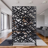 Tidoin 6.3 ft. x 4 ft. Black Steel Freestanding Flat Flat Top Decorative Privacy Screen Metal Fence Panel