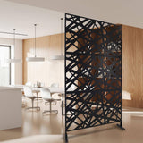 Tidoin 6.3 ft. x 4 ft. Black Steel Freestanding Flat Flat Top Decorative Privacy Screen Metal Fence Panel