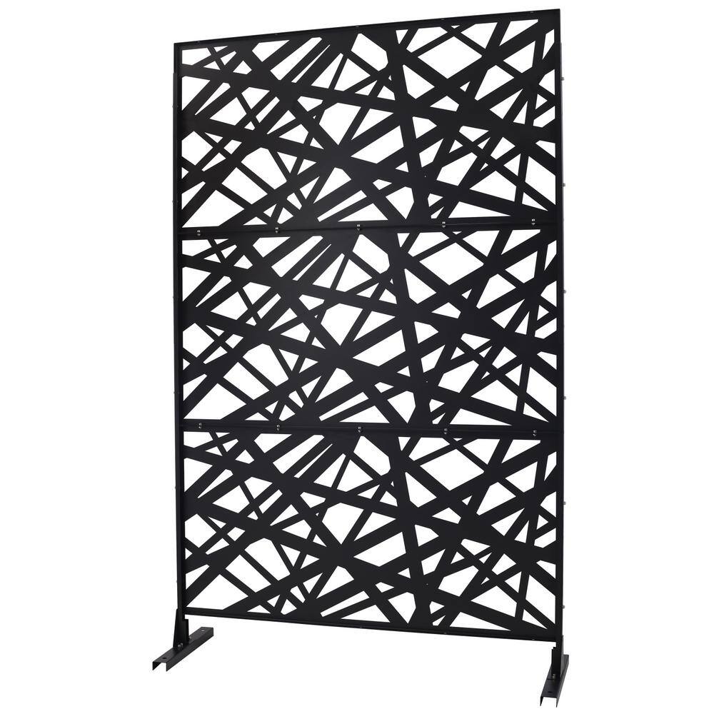 Tidoin 6.3 ft. x 4 ft. Black Steel Freestanding Flat Flat Top Decorative Privacy Screen Metal Fence Panel