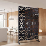 Tidoin 6.3 ft. x 4 ft. Black Steel Freestanding Flat Flat Top Decorative Privacy Screen Metal Fence Panel