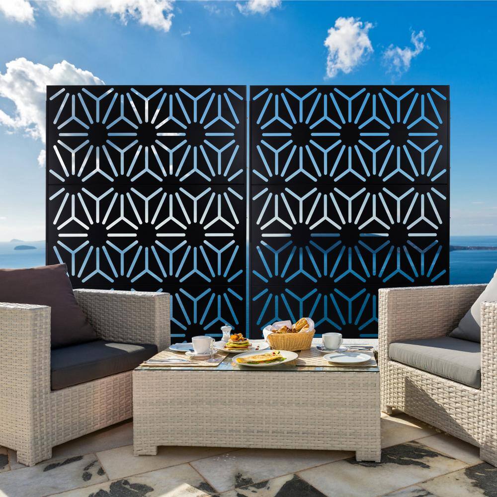 Tidoin 6.3 ft. x 4 ft. Black Steel Freestanding Flat Flat Top Decorative Privacy Screen Metal Fence Panel