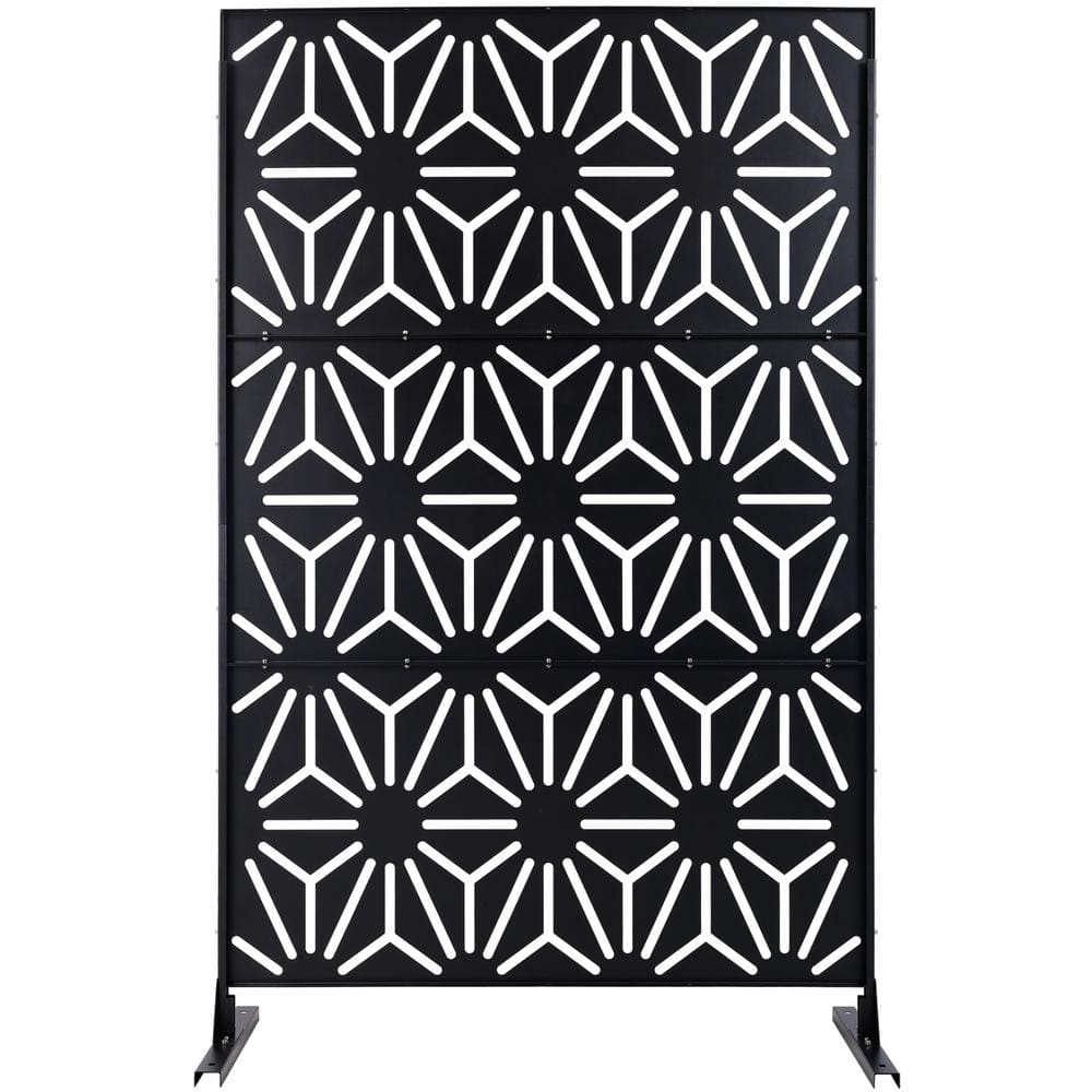 Tidoin 6.3 ft. x 4 ft. Black Steel Freestanding Flat Flat Top Decorative Privacy Screen Metal Fence Panel
