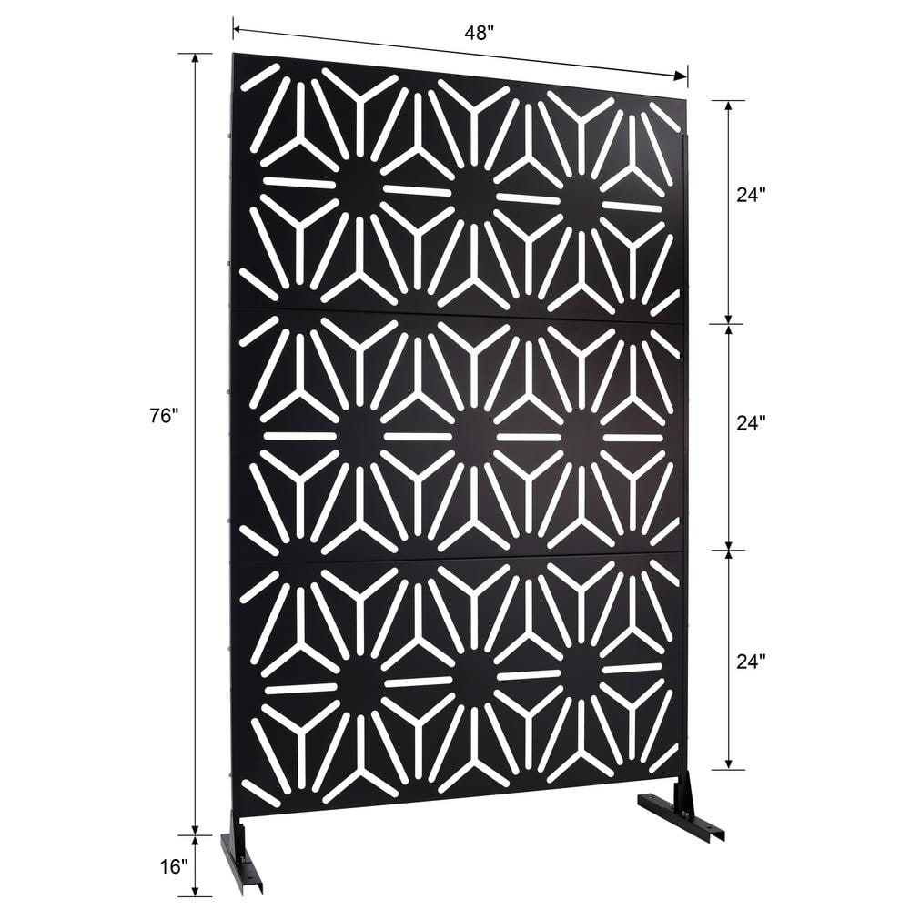 Tidoin 6.3 ft. x 4 ft. Black Steel Freestanding Flat Flat Top Decorative Privacy Screen Metal Fence Panel