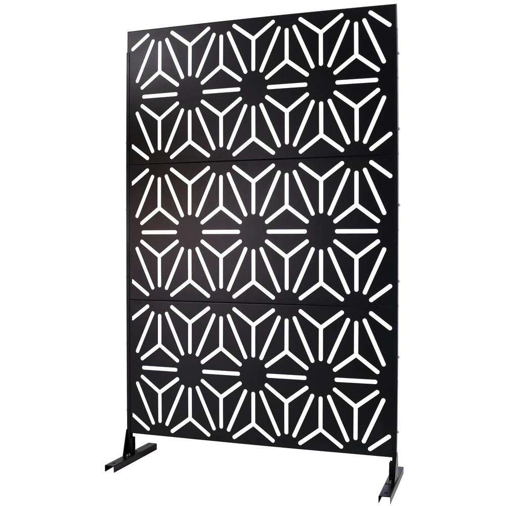 Tidoin 6.3 ft. x 4 ft. Black Steel Freestanding Flat Flat Top Decorative Privacy Screen Metal Fence Panel