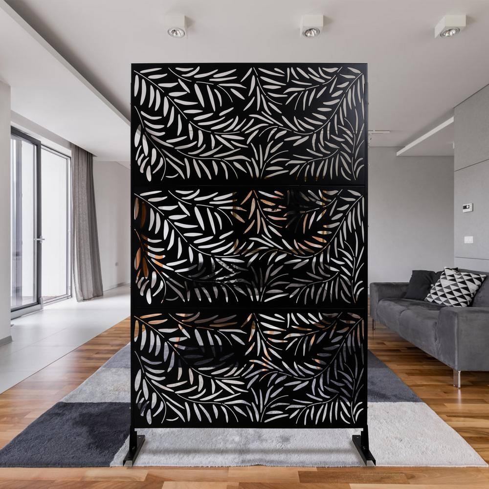 Tidoin 6.3 ft. x 4 ft. Black Steel Freestanding Flat Flat Top Decorative Privacy Screen Metal Fence Panel