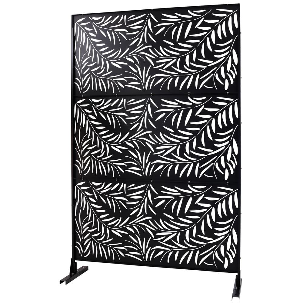 Tidoin 6.3 ft. x 4 ft. Black Steel Freestanding Flat Flat Top Decorative Privacy Screen Metal Fence Panel