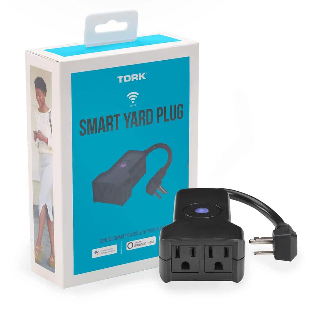 TORK Smart Yard Plug Outdoor-Rated Wi-Fi 3-Prong 2-Outlets Amazon Alexa/Google Asst, Remote, Multi Control and Schedules