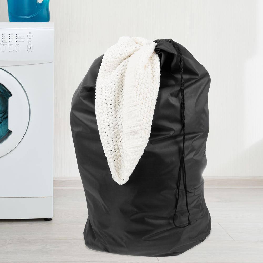 Trademark Home Large Heavy-Duty Black Nylon Drawstring Laundry Bag 2-Pack