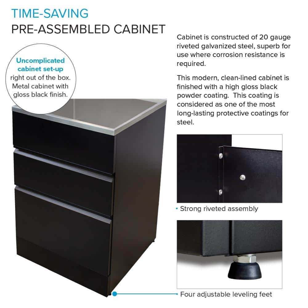 Transolid All-in-One 22 in. x 22 in. x 35 in. Metal Drop-In Laundry/Utility Sink and Cabinet in Black
