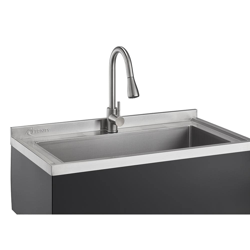 TRINITY 16-Gauge Stainless Steel Freestanding Utility Sink with Pull-Out Faucet