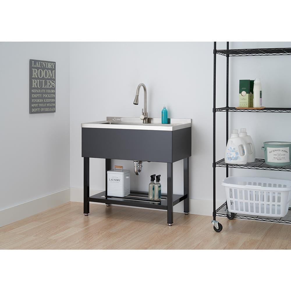 TRINITY 16-Gauge Stainless Steel Freestanding Utility Sink with Pull-Out Faucet