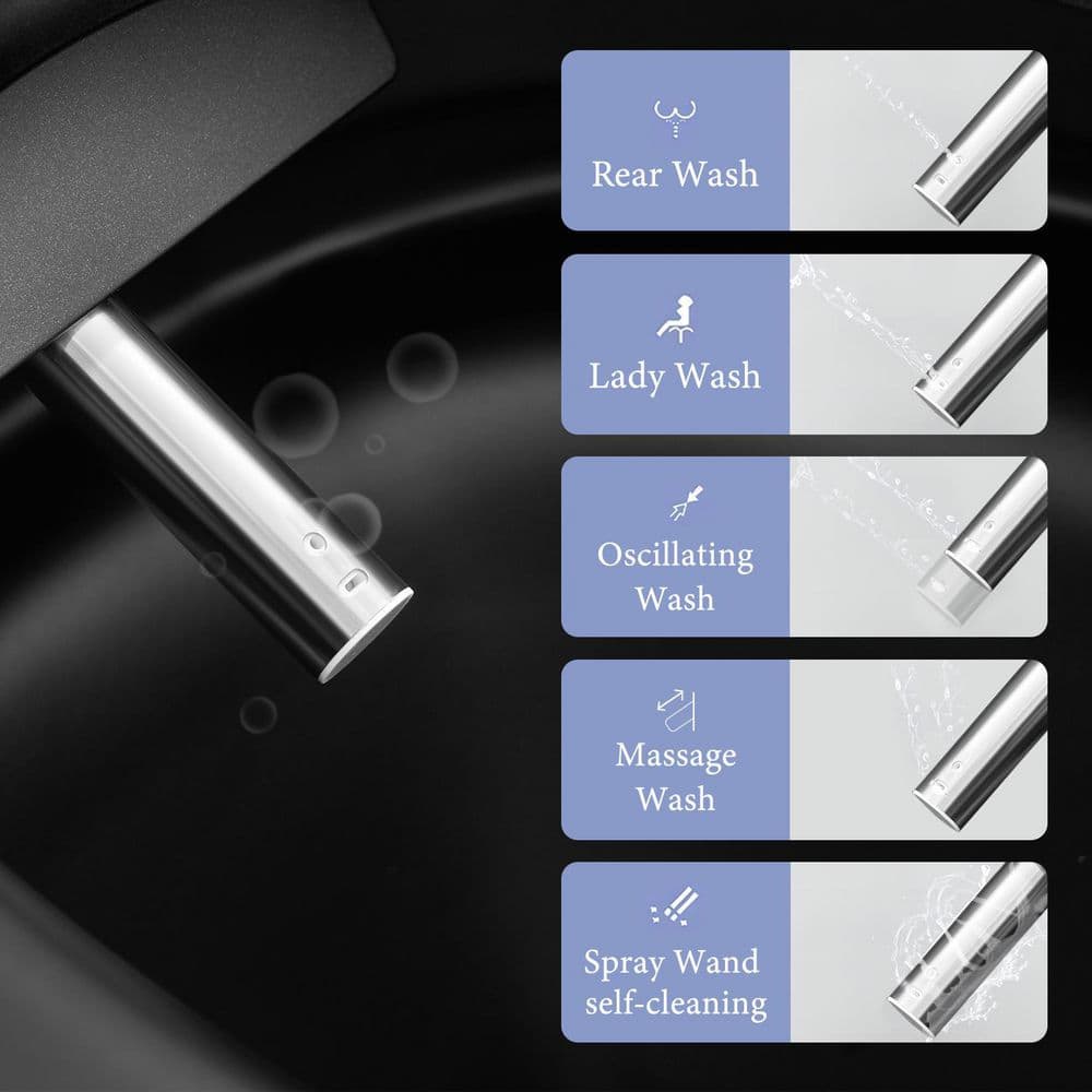 UPIKER 12-in-1 Elongated Bidet Toilet in Black with Heated Seat and Auto Flush