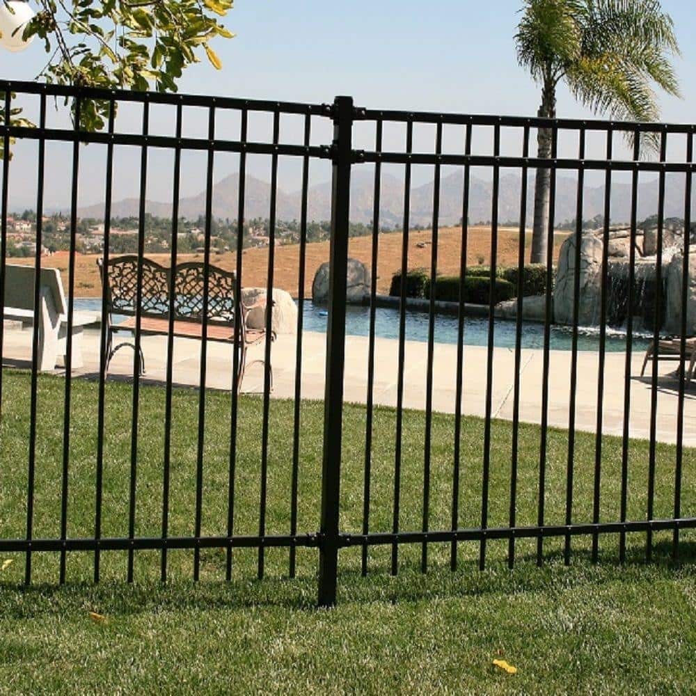 US Door and Fence 2 in. x 2 in. x 4.5 ft. Black Metal Fence Post with Post Cap