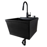 TEHILA 23.5 in. Black Thermoplastic Wall Mounted Utility Sink with Pull-down Sprayer Faucet